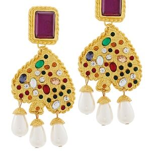 Pave Geometric Pearl Earrings